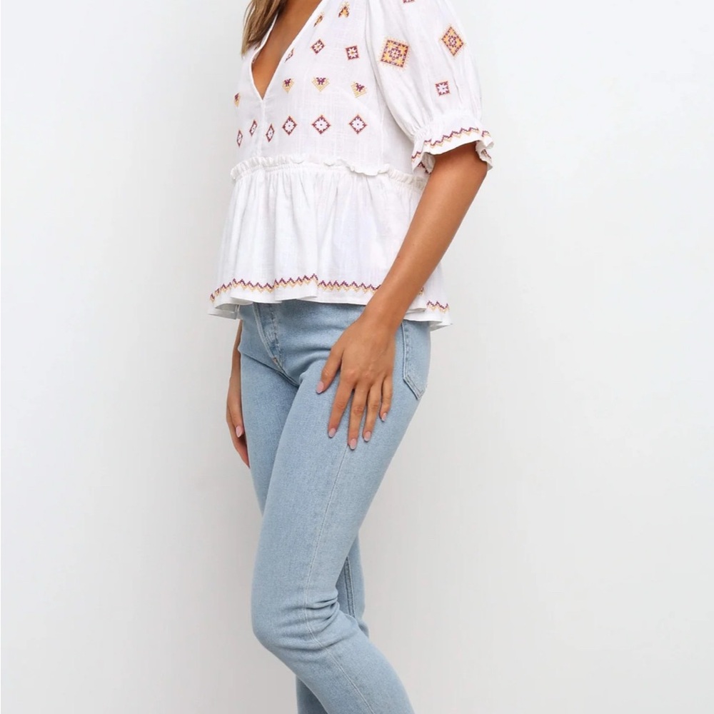 Dawston Embroidered White Boho Top - Picture 4 of 11